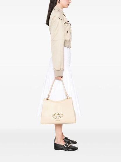 Cream Structured Tote Bag with Elegant Script