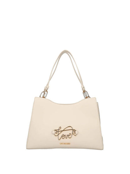 Cream Structured Tote Bag with Elegant Script