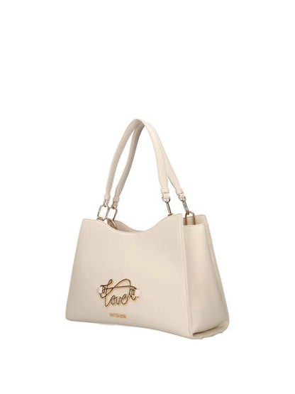 Cream Structured Tote Bag with Elegant Script