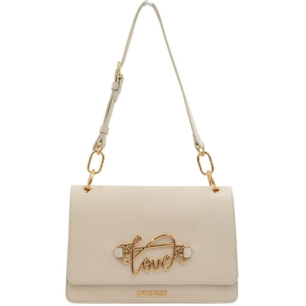 Cream Faux Leather Shoulder Bag with Gold Tone Accent