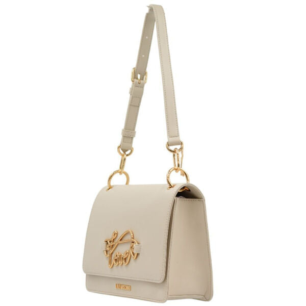Cream Faux Leather Shoulder Bag with Gold Tone Accent