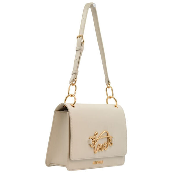 Cream Faux Leather Shoulder Bag with Gold Tone Accent