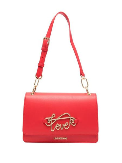 Red Faux Leather Shoulder Bag with Gold 'Love' Accent