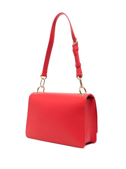 Red Faux Leather Shoulder Bag with Gold 'Love' Accent