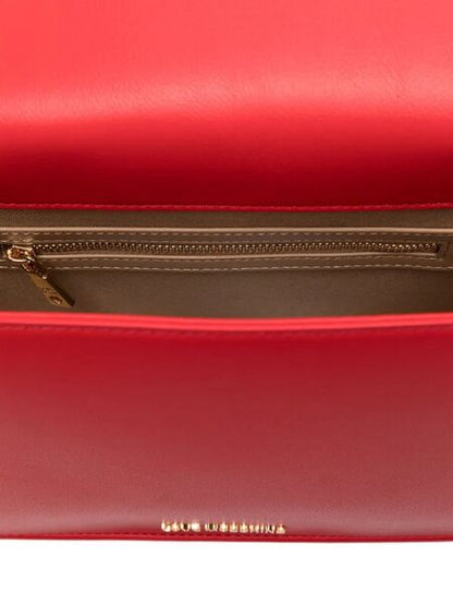 Red Faux Leather Shoulder Bag with Gold 'Love' Accent