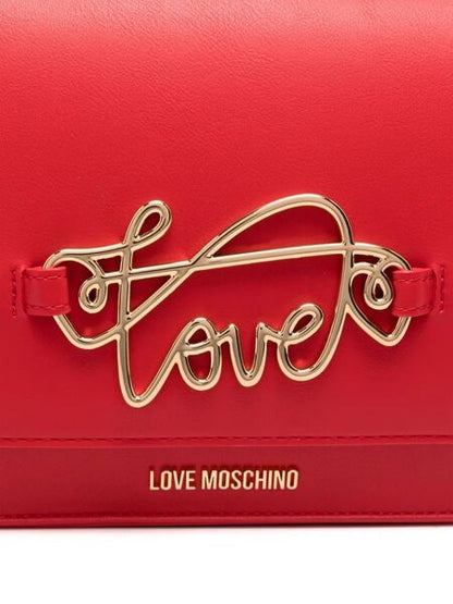 Red Faux Leather Shoulder Bag with Gold 'Love' Accent