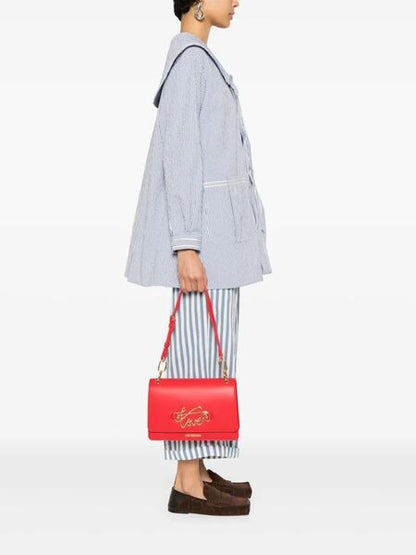 Red Faux Leather Shoulder Bag with Gold 'Love' Accent