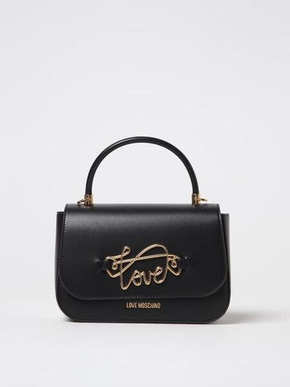 Black Leather Handbag with Gold Love Detail