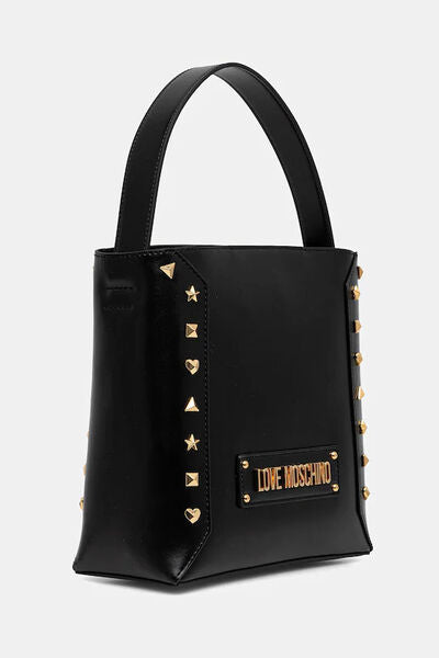 Black Structured Shoulder Bag with Gold Stud Accents