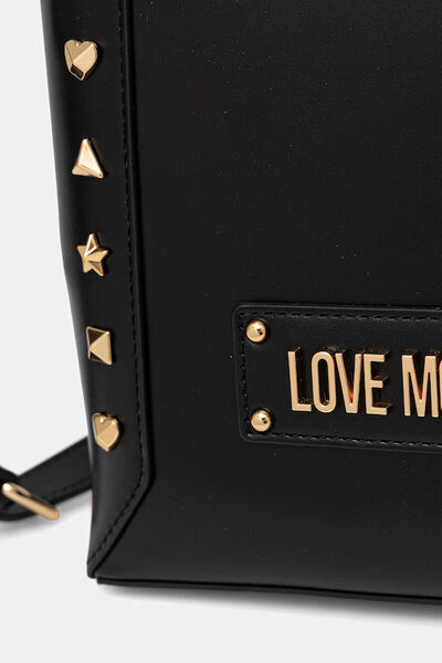 Black Structured Shoulder Bag with Gold Stud Accents