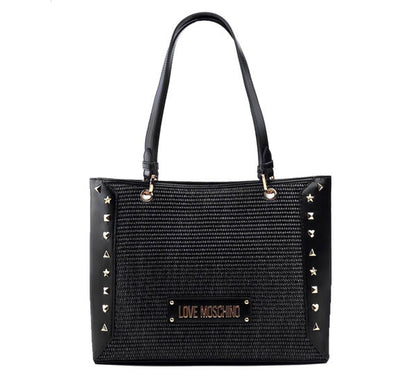 Black Studded Textured Tote Bag