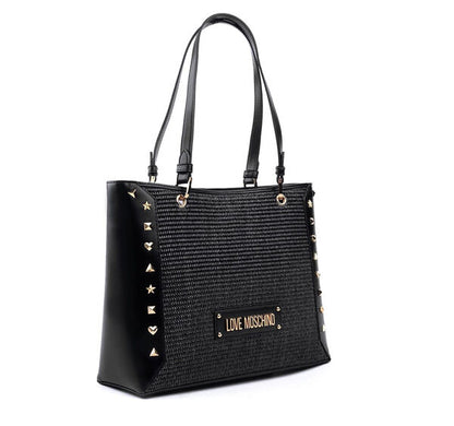 Black Studded Textured Tote Bag