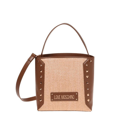 Brown Woven Tote with Studded Detail