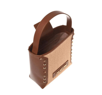Brown Woven Tote with Studded Detail