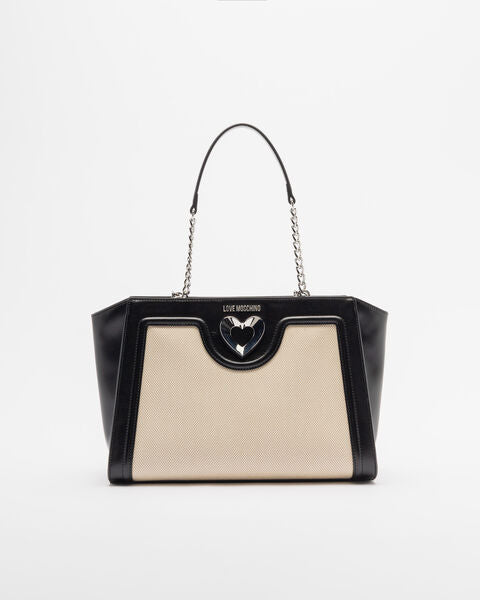 Black Canvas Tote Bag with Heart Detail