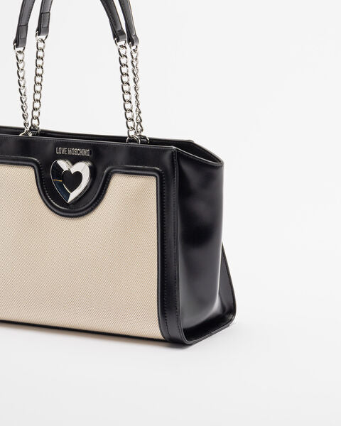 Black Canvas Tote Bag with Heart Detail