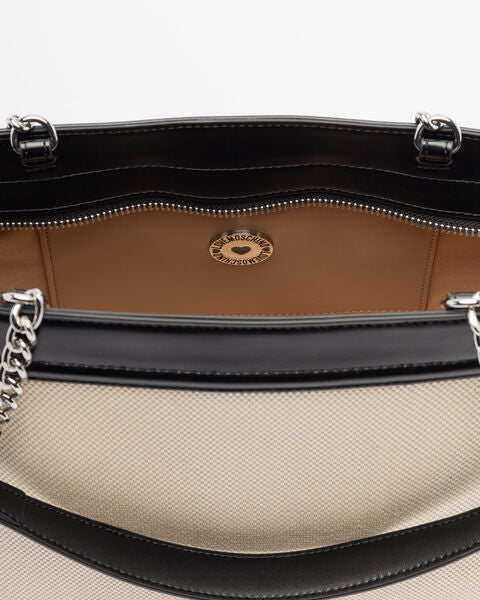 Black Canvas Tote Bag with Heart Detail