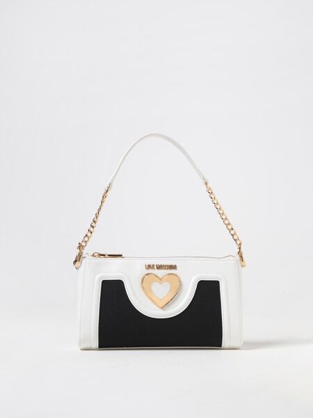 White and Black Contrast Handbag with Heart Detail