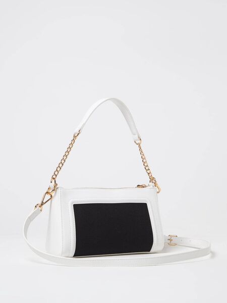 White and Black Contrast Handbag with Heart Detail