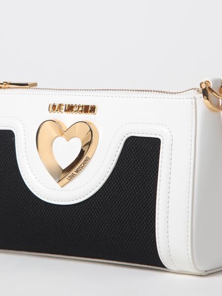 White and Black Contrast Handbag with Heart Detail