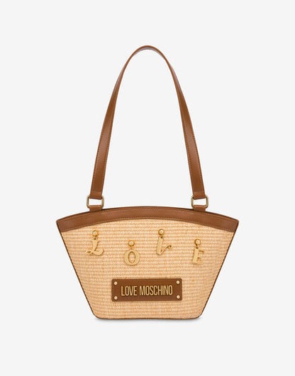 Brown Woven Tote with Logo Accent