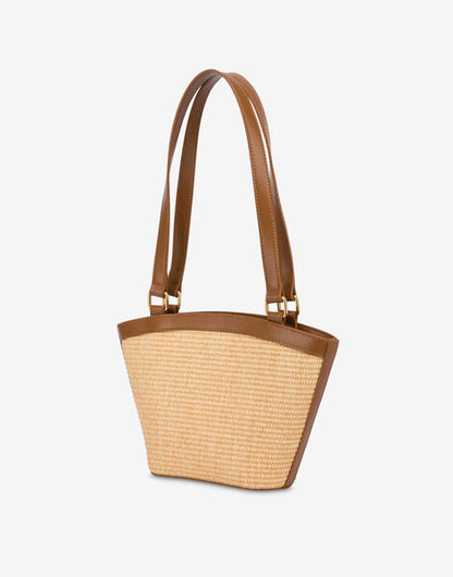 Brown Woven Tote with Logo Accent