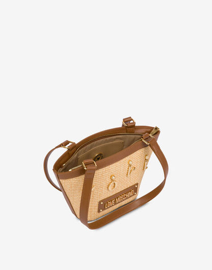 Brown Woven Tote with Logo Accent