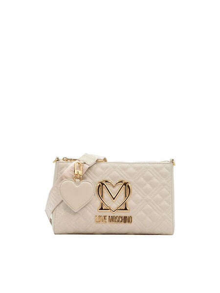 Cream Quilted Crossbody Bag with Heart Charm