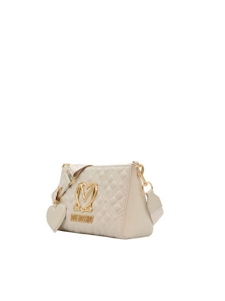 Cream Quilted Crossbody Bag with Heart Charm