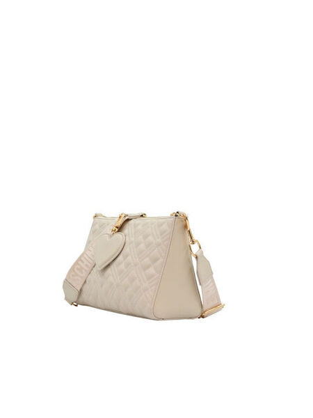 Cream Quilted Crossbody Bag with Heart Charm