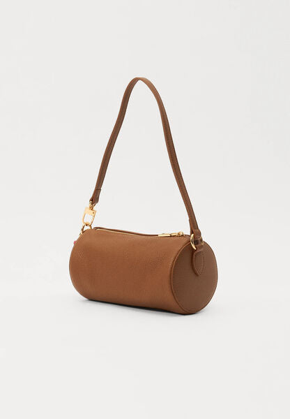 Brown Leather Shoulder Bag with Braided Tassel