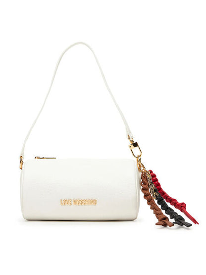 White Structured Cylinder Bag with Tassel Charm