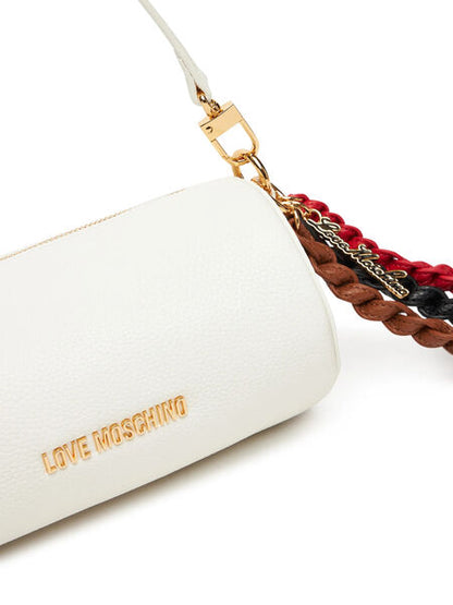 White Structured Cylinder Bag with Tassel Charm