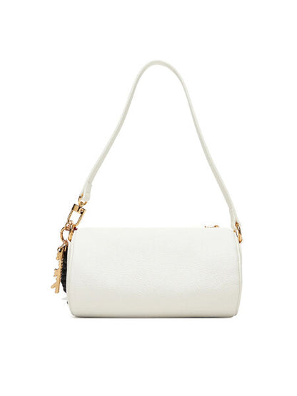 White Structured Cylinder Bag with Tassel Charm