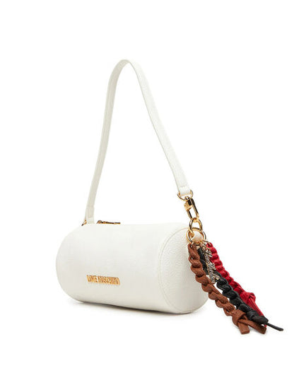 White Structured Cylinder Bag with Tassel Charm