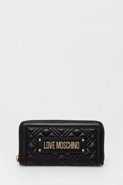 Black Quilted Wallet with Logo Plate