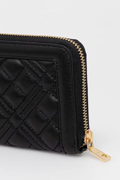 Black Quilted Wallet with Logo Plate