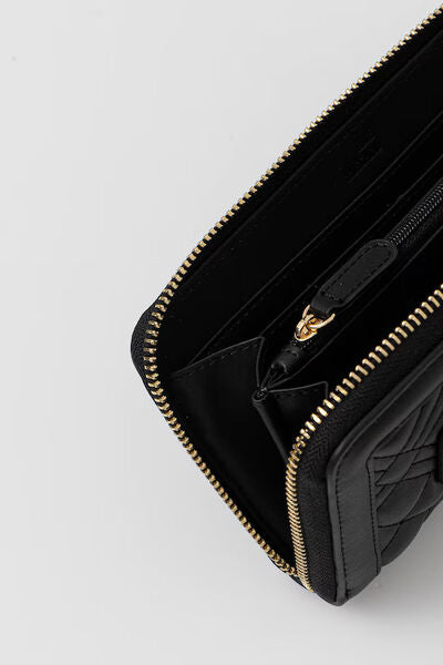 Black Quilted Wallet with Logo Plate