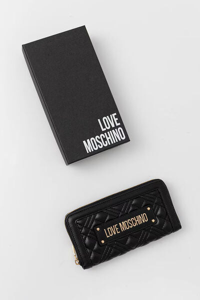 Black Quilted Wallet with Logo Plate