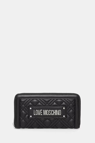 Black Quilted Wallet with Logo Plate