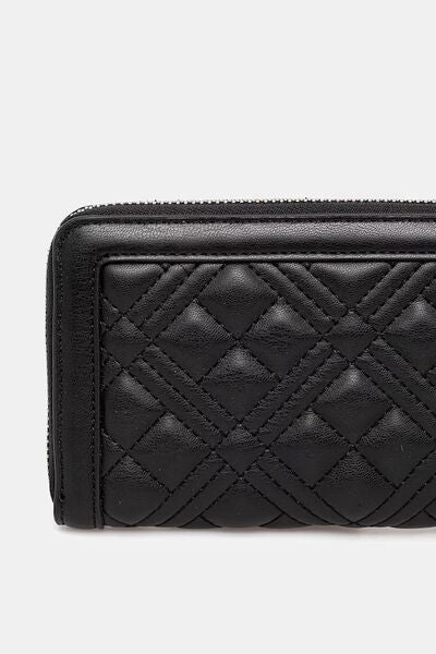 Black Quilted Wallet with Logo Plate
