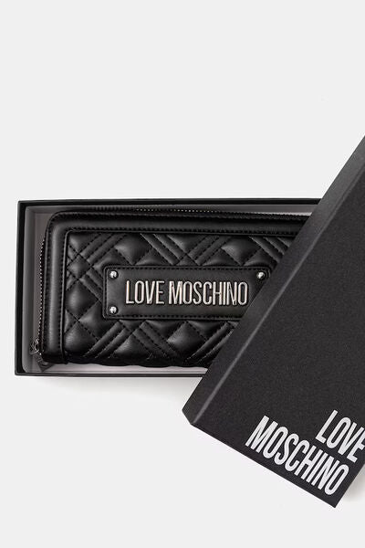 Black Quilted Wallet with Logo Plate