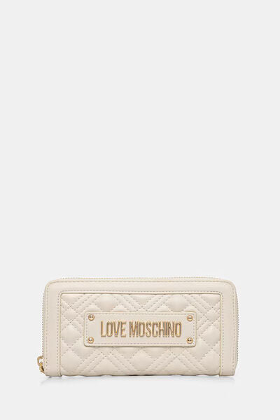 Cream Quilted Wallet with Logo Accent