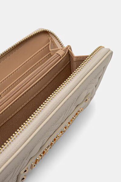 Cream Quilted Wallet with Logo Accent