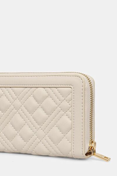 Cream Quilted Wallet with Logo Accent
