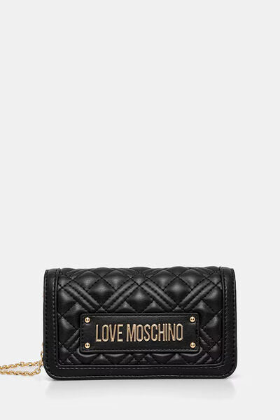 Black Quilted Chain Bag with Logo Plaque