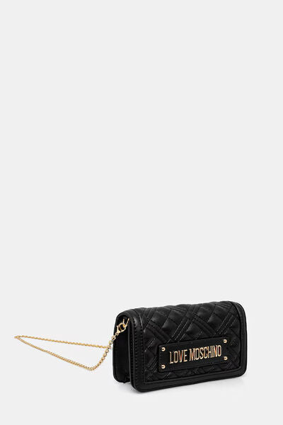 Black Quilted Chain Bag with Logo Plaque