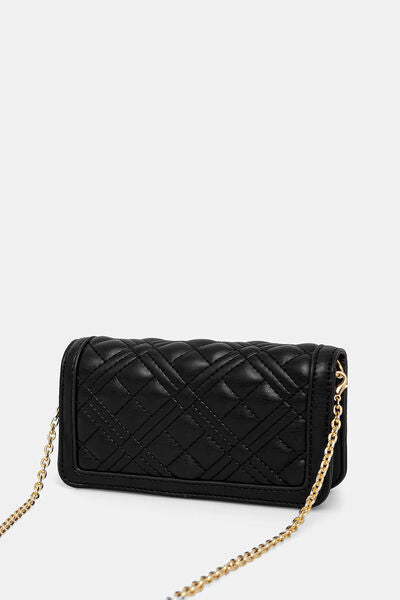 Black Quilted Chain Bag with Logo Plaque
