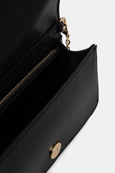 Black Quilted Chain Bag with Logo Plaque