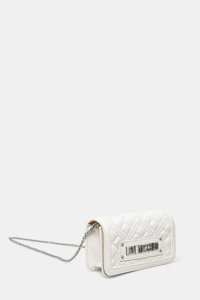 White Quilted Crossbody Bag with Logo Accents